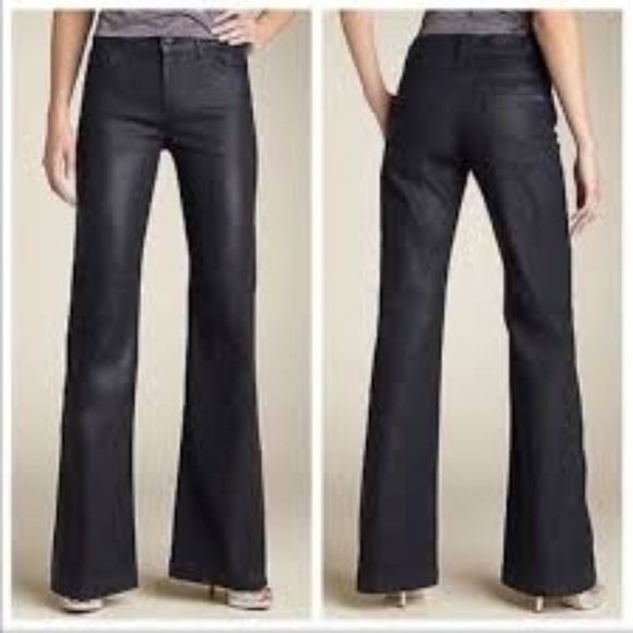 7 For All Mankind Denim - 7 For All Mankind Black Wax Coated Flare Pants 25